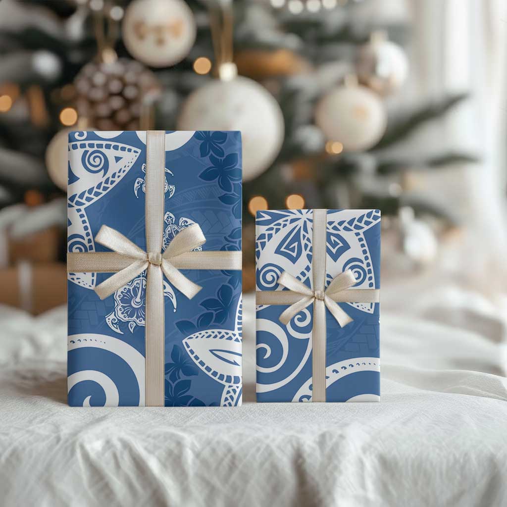 Polynesia Wrapping Paper Blue Tribal Turtle Floral Pattern LT05 - Polynesian Pride