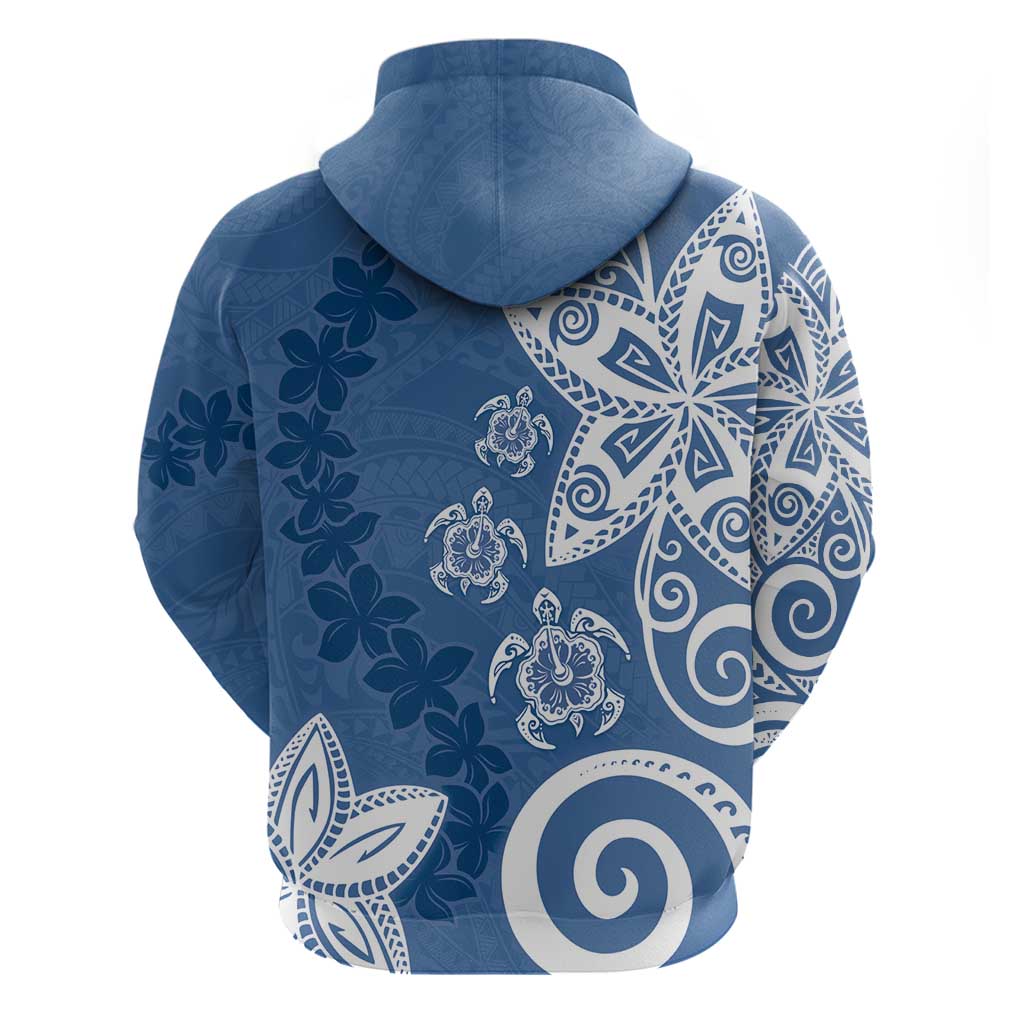 Polynesia Zip Hoodie Blue Tribal Turtle Floral Pattern LT05 - Polynesian Pride