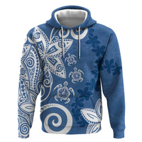 Polynesia Zip Hoodie Blue Tribal Turtle Floral Pattern LT05 Pullover Hoodie Blue - Polynesian Pride