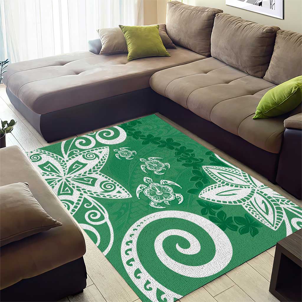 Polynesia Area Rug Green Tribal Turtle Floral Pattern LT05 - Polynesian Pride