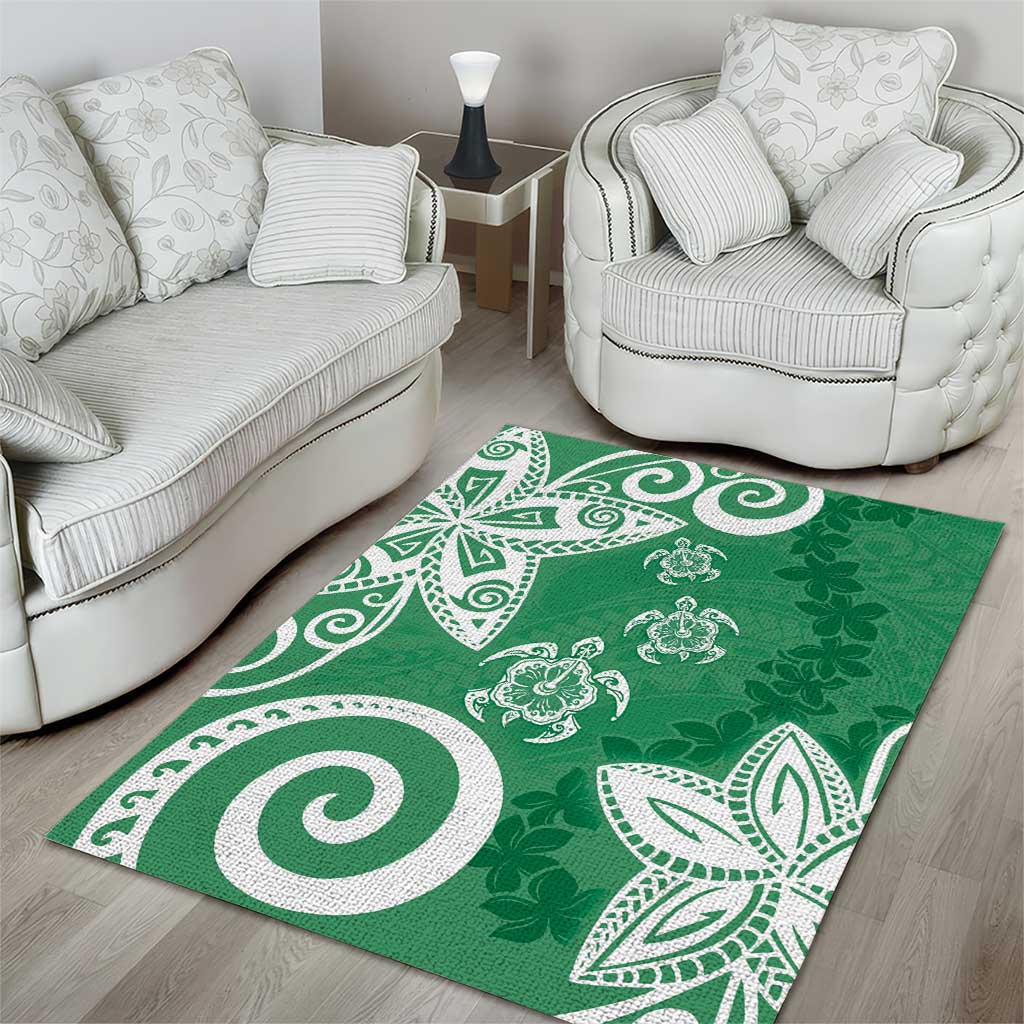 Polynesia Area Rug Green Tribal Turtle Floral Pattern LT05 - Polynesian Pride
