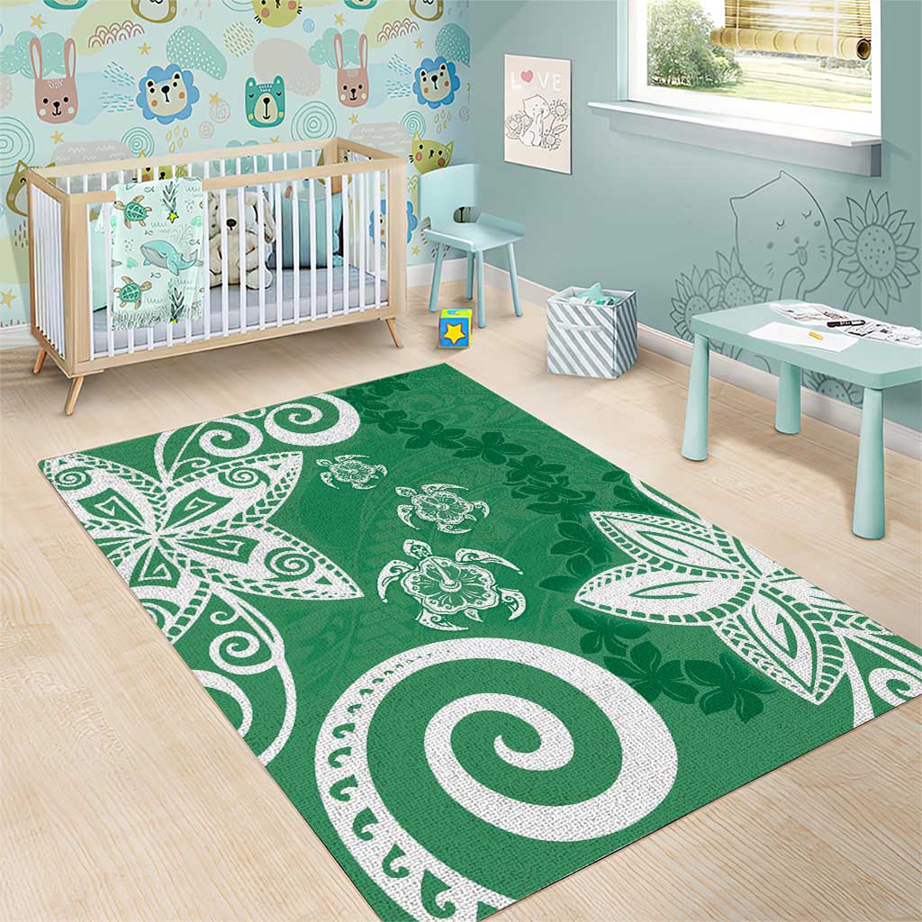 Polynesia Area Rug Green Tribal Turtle Floral Pattern LT05 - Polynesian Pride