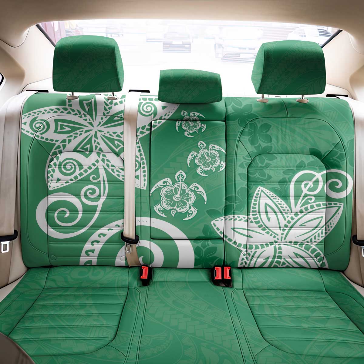 Polynesia Back Car Seat Cover Green Tribal Turtle Floral Pattern LT05 - Polynesian Pride