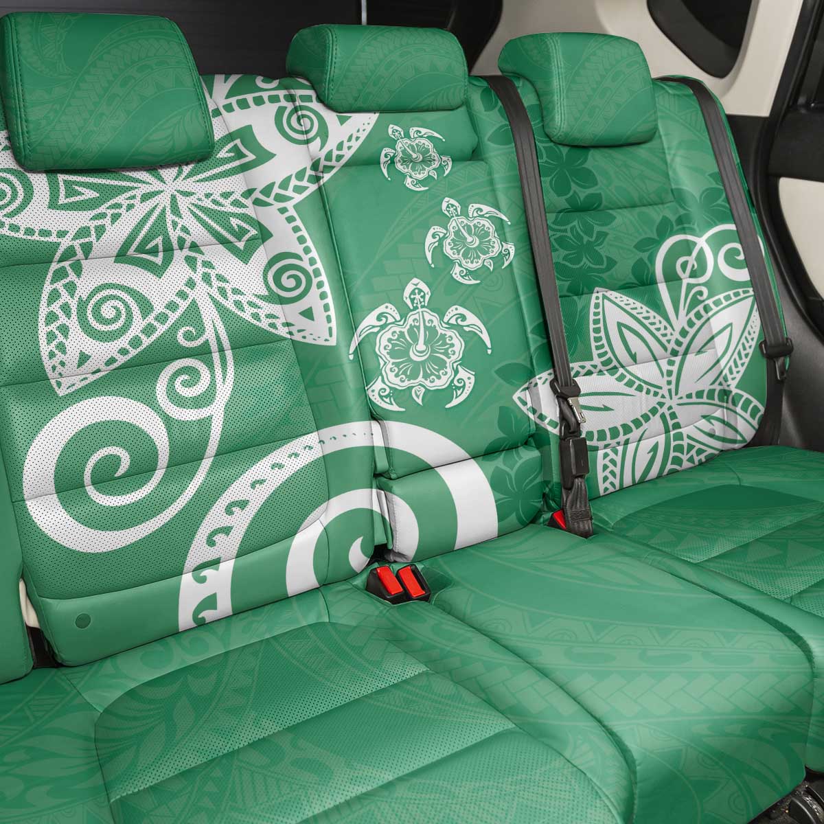 Polynesia Back Car Seat Cover Green Tribal Turtle Floral Pattern LT05 - Polynesian Pride