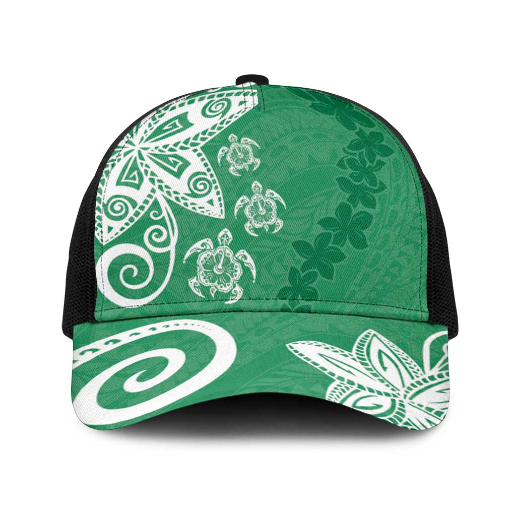 Polynesia Baseball Net Cap Green Tribal Turtle Floral Pattern LT05 One Size Black Green - Polynesian Pride