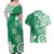 Polynesia Couples Matching Off Shoulder Maxi Dress and Hawaiian Shirt Green Tribal Turtle Floral Pattern