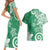 Polynesia Couples Matching Short Sleeve Bodycon Dress and Hawaiian Shirt Green Tribal Turtle Floral Pattern