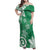 Polynesia Family Matching Off Shoulder Maxi Dress and Hawaiian Shirt Green Tribal Turtle Floral Pattern