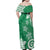 Polynesia Family Matching Off Shoulder Maxi Dress and Hawaiian Shirt Green Tribal Turtle Floral Pattern