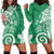 Polynesia Hoodie Dress Green Tribal Turtle Floral Pattern