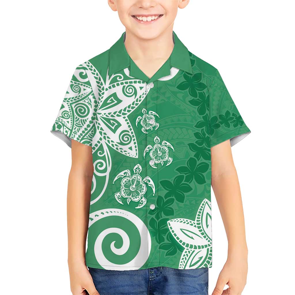 Polynesia Kid Hawaiian Shirt Green Tribal Turtle Floral Pattern LT05 Kid Green - Polynesian Pride