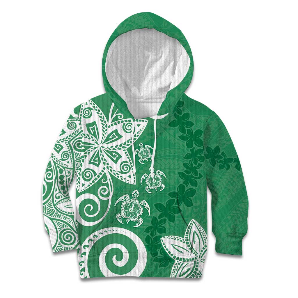 Polynesia Kid Hoodie Green Tribal Turtle Floral Pattern LT05 Hoodie Green - Polynesian Pride