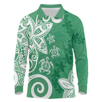 Polynesia Long Sleeve Polo Shirt Green Tribal Turtle Floral Pattern LT05 Green - Polynesian Pride