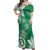 Polynesia Off Shoulder Maxi Dress Green Tribal Turtle Floral Pattern