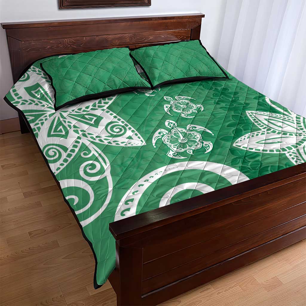 Polynesia Quilt Bed Set Green Tribal Turtle Floral Pattern LT05 - Polynesian Pride