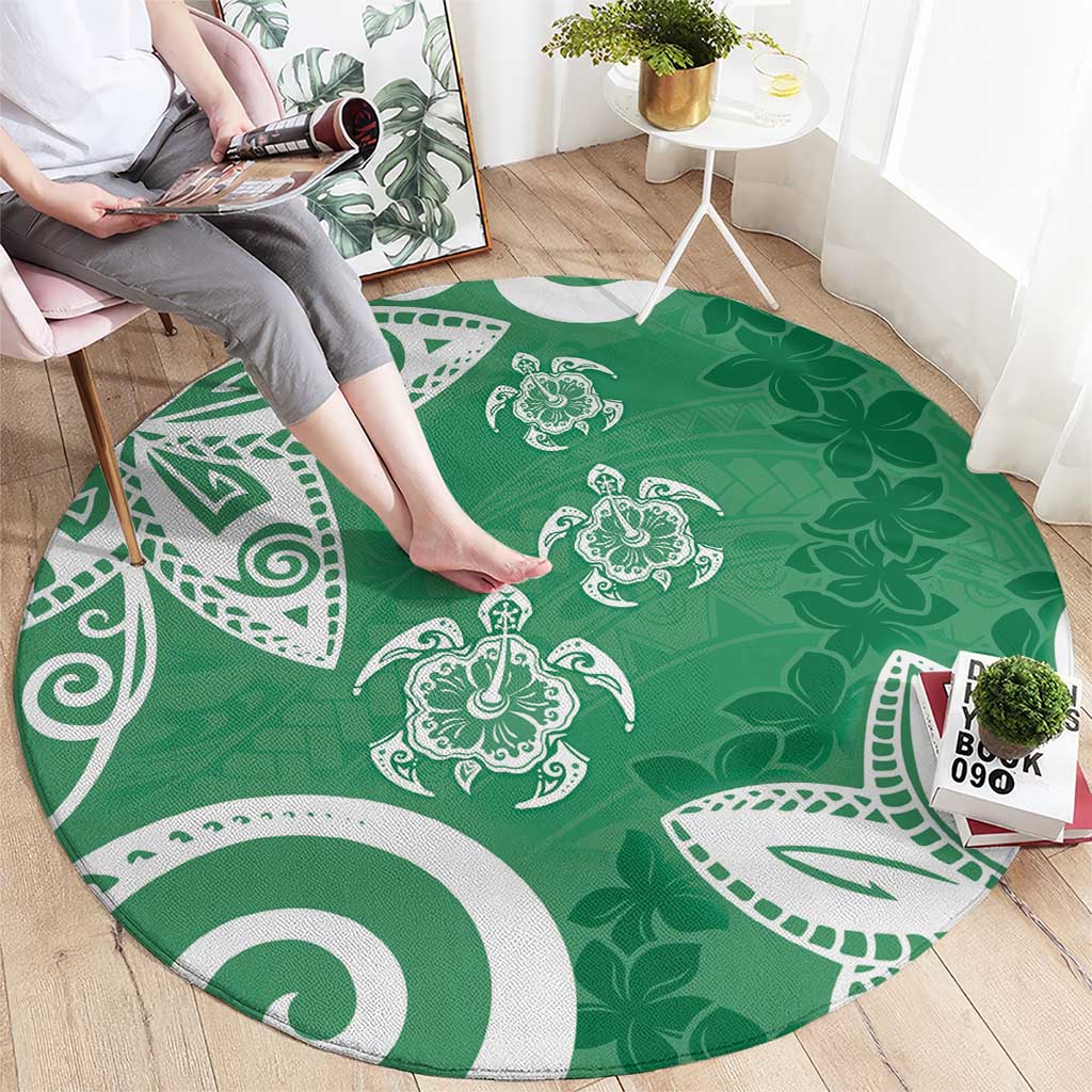 Polynesia Round Carpet Green Tribal Turtle Floral Pattern LT05 - Polynesian Pride