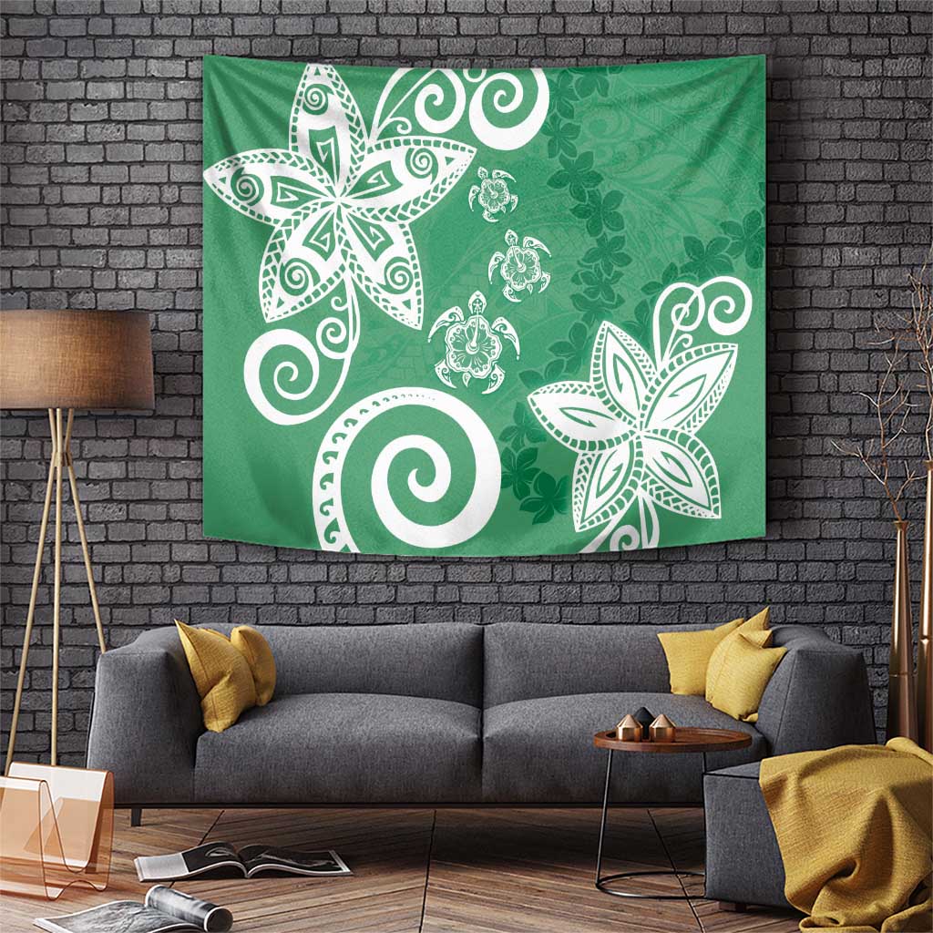 Polynesia Tapestry Green Tribal Turtle Floral Pattern LT05 Green - Polynesian Pride
