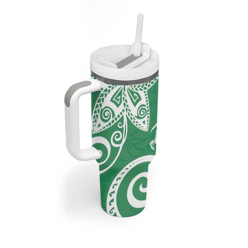 Polynesia Tumbler With Handle Green Tribal Turtle Floral Pattern LT05 - Polynesian Pride