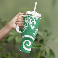 Polynesia Tumbler With Handle Green Tribal Turtle Floral Pattern LT05 - Polynesian Pride