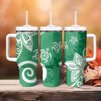 Polynesia Tumbler With Handle Green Tribal Turtle Floral Pattern LT05 - Polynesian Pride