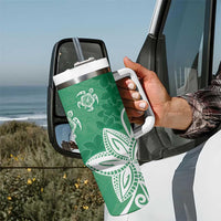 Polynesia Tumbler With Handle Green Tribal Turtle Floral Pattern LT05 - Polynesian Pride