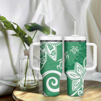 Polynesia Tumbler With Handle Green Tribal Turtle Floral Pattern LT05 - Polynesian Pride