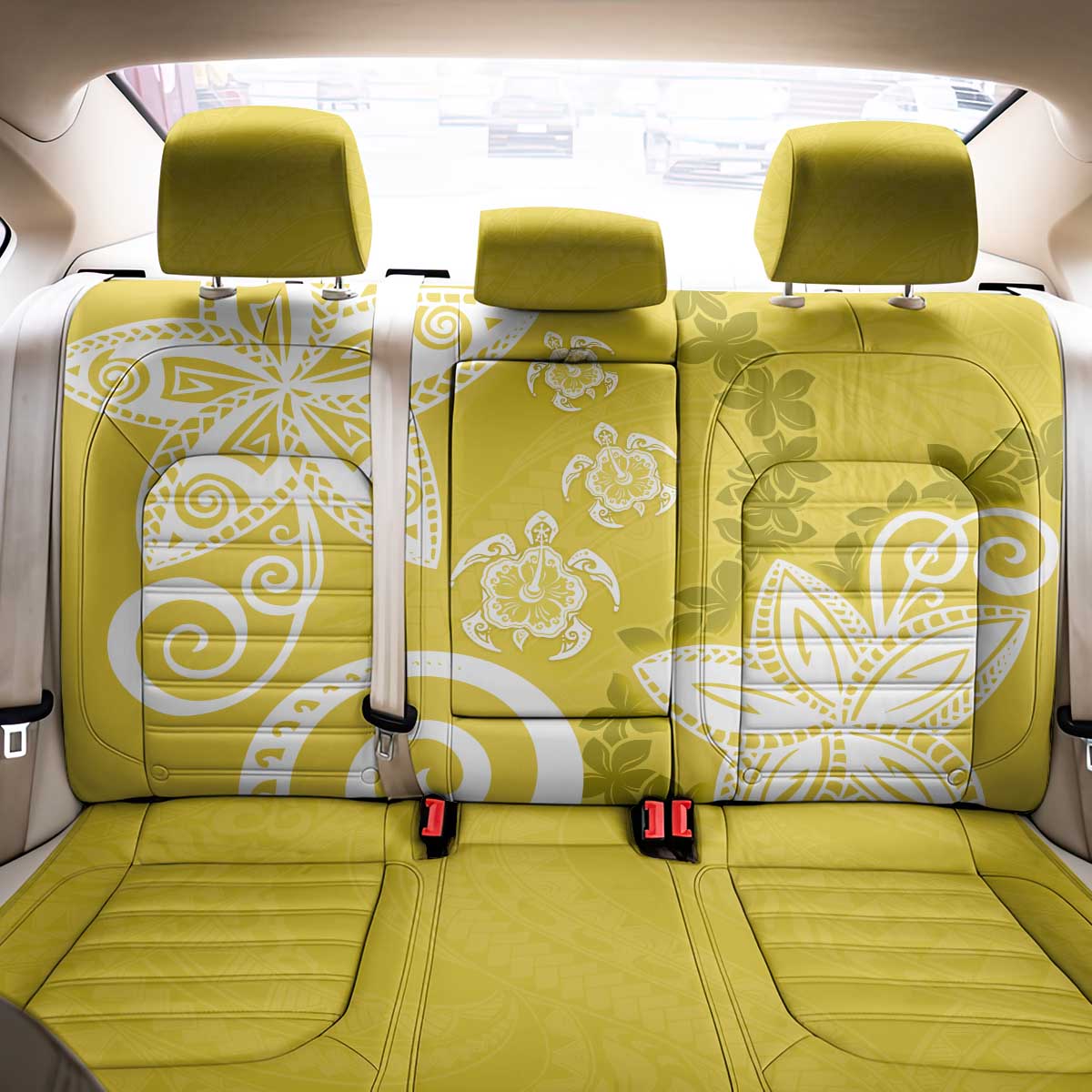 Polynesia Back Car Seat Cover Yellow Tribal Turtle Floral Pattern LT05 - Polynesian Pride