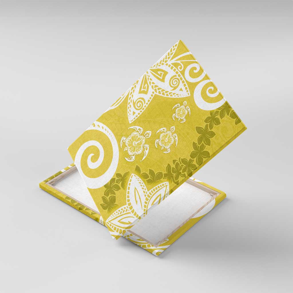 Polynesia Canvas Wall Art Yellow Tribal Turtle Floral Pattern LT05 With Frame Yellow - Polynesian Pride