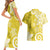 Polynesia Couples Matching Short Sleeve Bodycon Dress and Hawaiian Shirt Yellow Tribal Turtle Floral Pattern