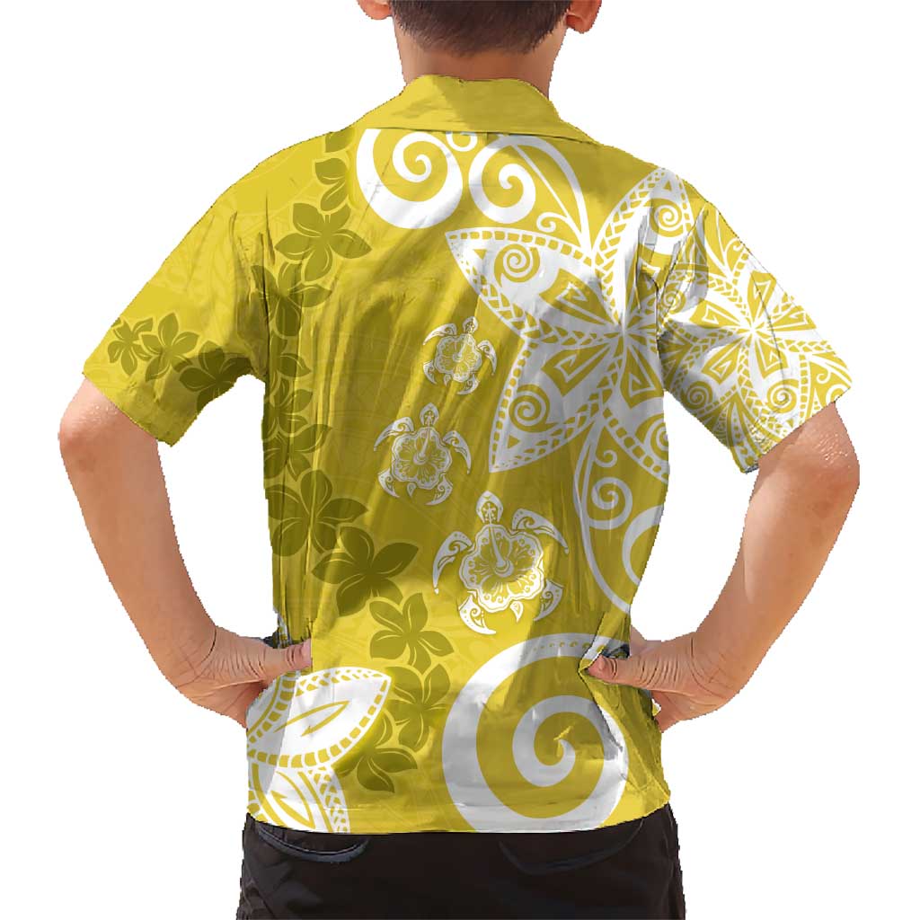 Polynesia Kid Hawaiian Shirt Yellow Tribal Turtle Floral Pattern LT05 - Polynesian Pride