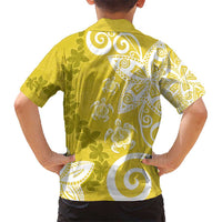 Polynesia Kid Hawaiian Shirt Yellow Tribal Turtle Floral Pattern LT05 - Polynesian Pride