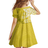 Polynesia Kid Short Sleeve Dress Yellow Tribal Turtle Floral Pattern LT05 - Polynesian Pride