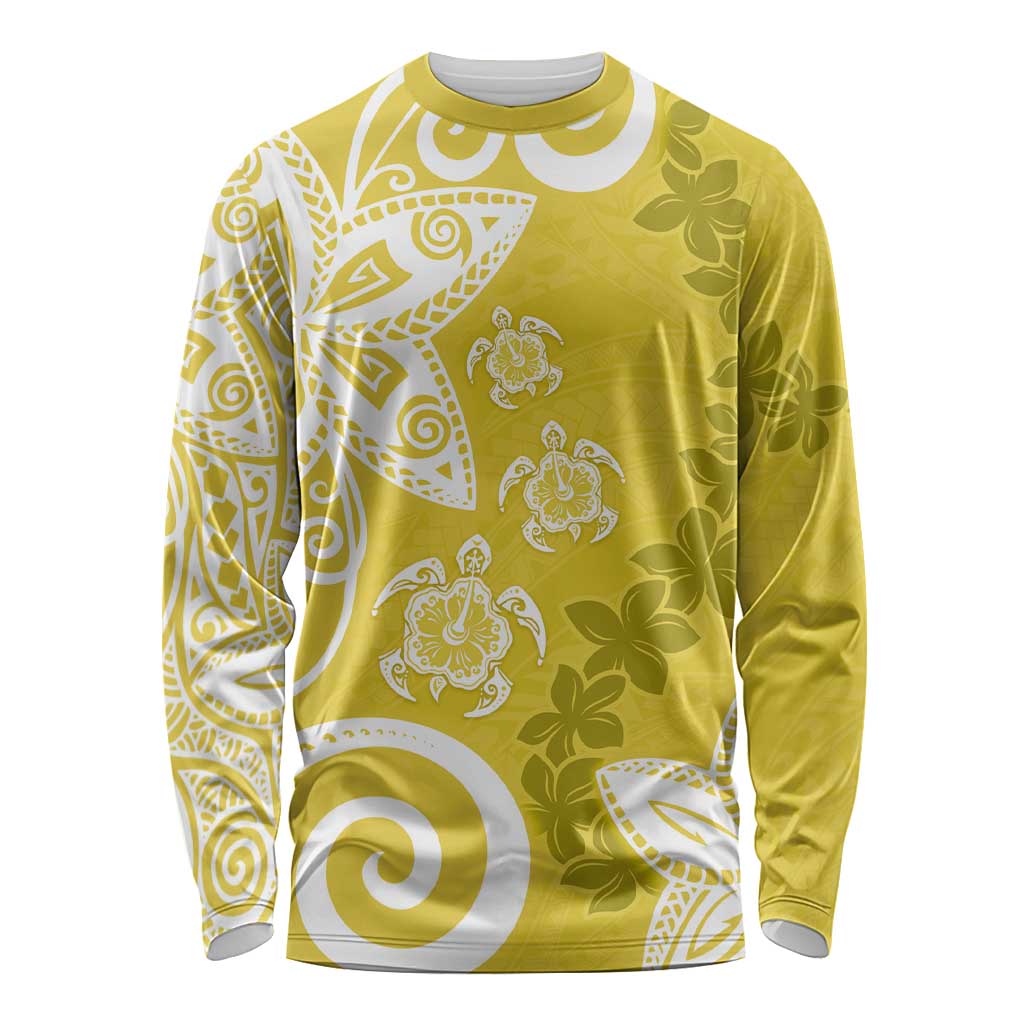 Polynesia Long Sleeve Shirt Yellow Tribal Turtle Floral Pattern LT05 Unisex Yellow - Polynesian Pride