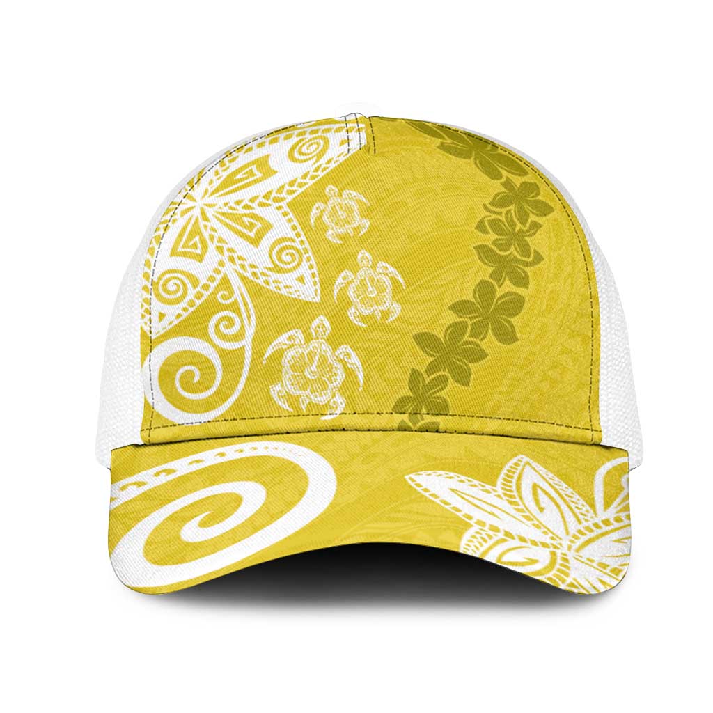 Polynesia Mesh Trucker Cap Yellow Tribal Turtle Floral Pattern LT05 One Size White Yellow - Polynesian Pride