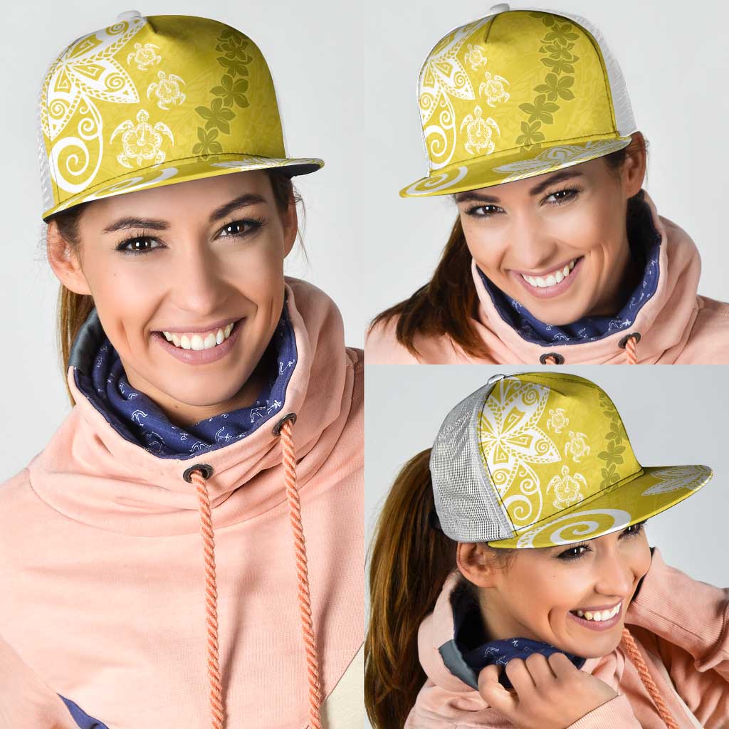 Polynesia Mesh Trucker Cap Yellow Tribal Turtle Floral Pattern LT05 - Polynesian Pride