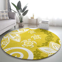 Polynesia Round Carpet Yellow Tribal Turtle Floral Pattern LT05 - Polynesian Pride