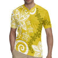 Polynesia Rugby Jersey Yellow Tribal Turtle Floral Pattern LT05 - Polynesian Pride