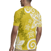Polynesia Rugby Jersey Yellow Tribal Turtle Floral Pattern LT05 - Polynesian Pride