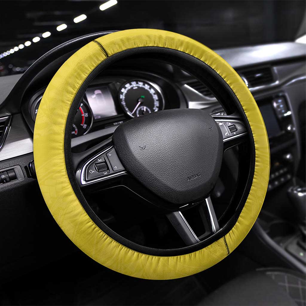 Polynesia Steering Wheel Cover Yellow Tribal Turtle Floral Pattern