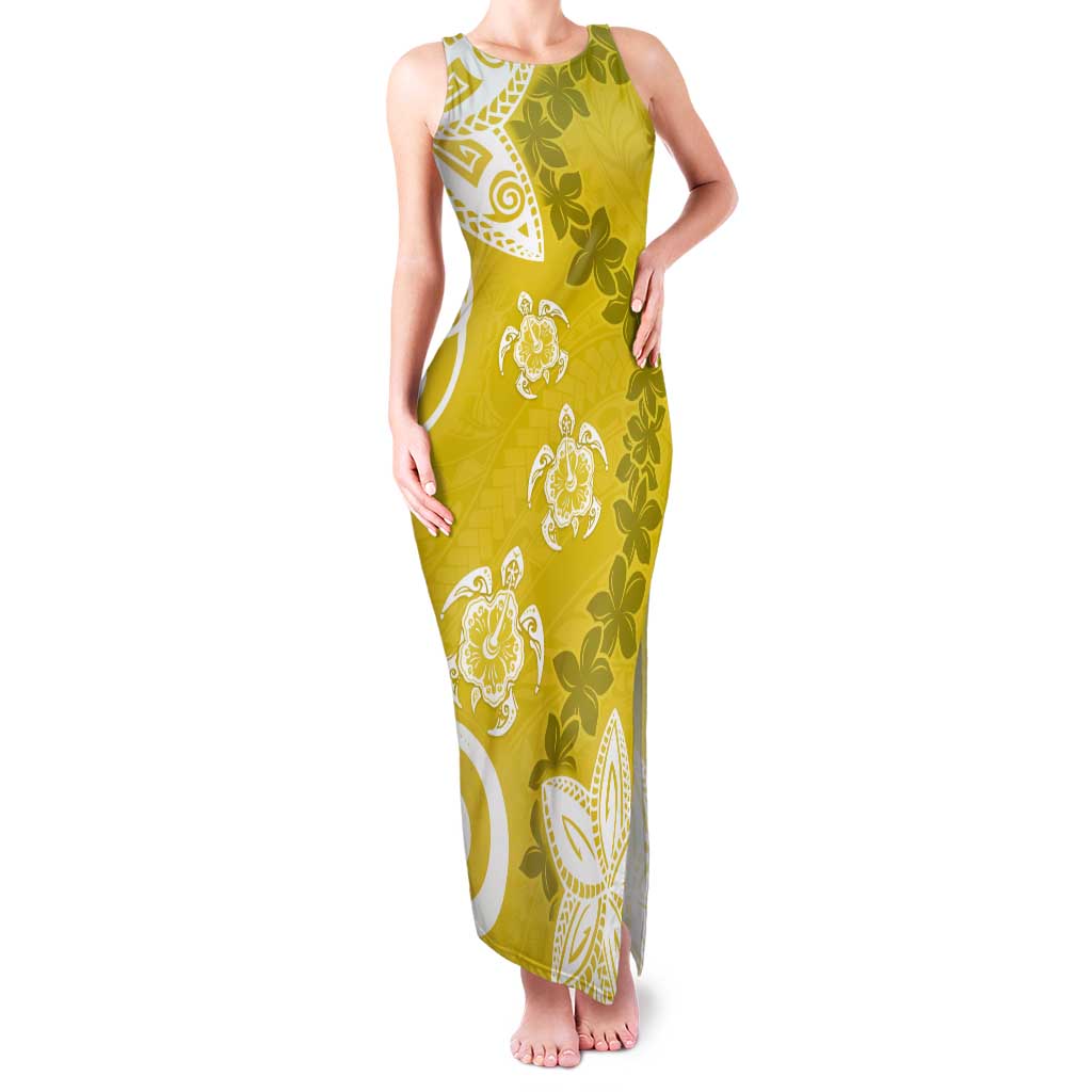 Polynesia Tank Maxi Dress Yellow Tribal Turtle Floral Pattern