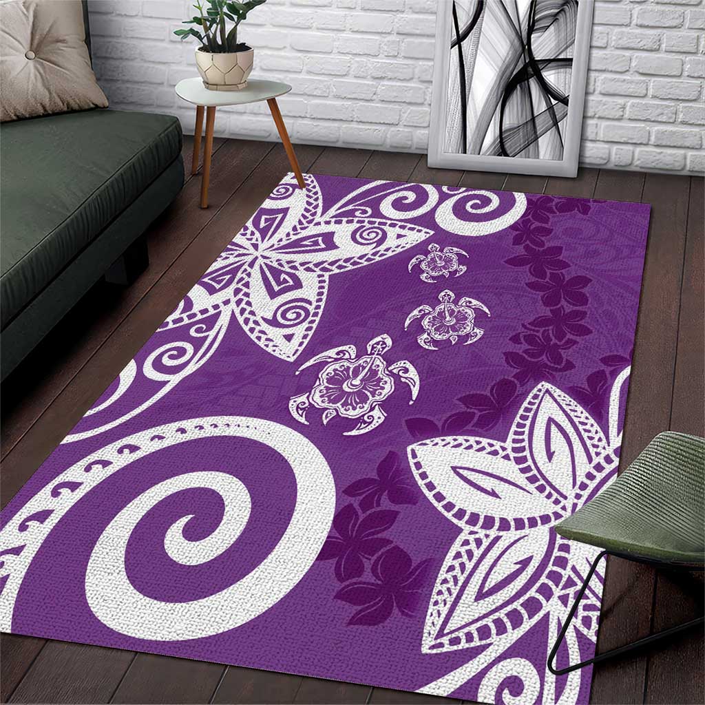 Polynesia Area Rug Purple Tribal Turtle Floral Pattern