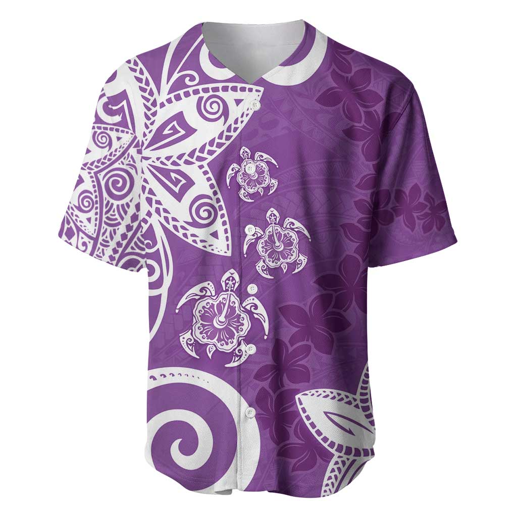 Polynesia Baseball Jersey Purple Tribal Turtle Floral Pattern