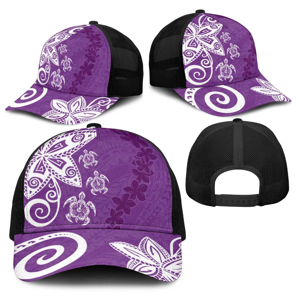 Polynesia Baseball Net Cap Purple Tribal Turtle Floral Pattern LT05 - Polynesian Pride