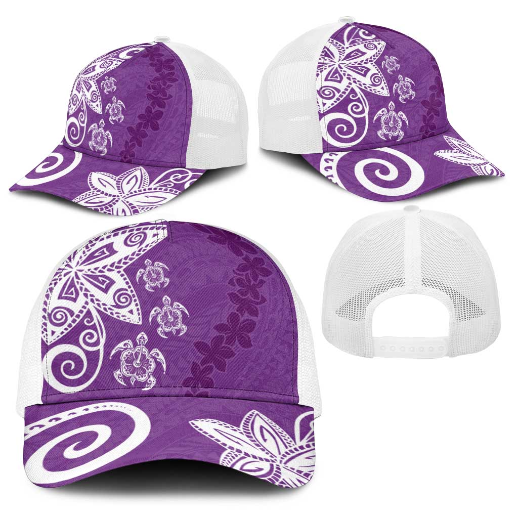Polynesia Baseball Net Cap Purple Tribal Turtle Floral Pattern LT05 - Polynesian Pride