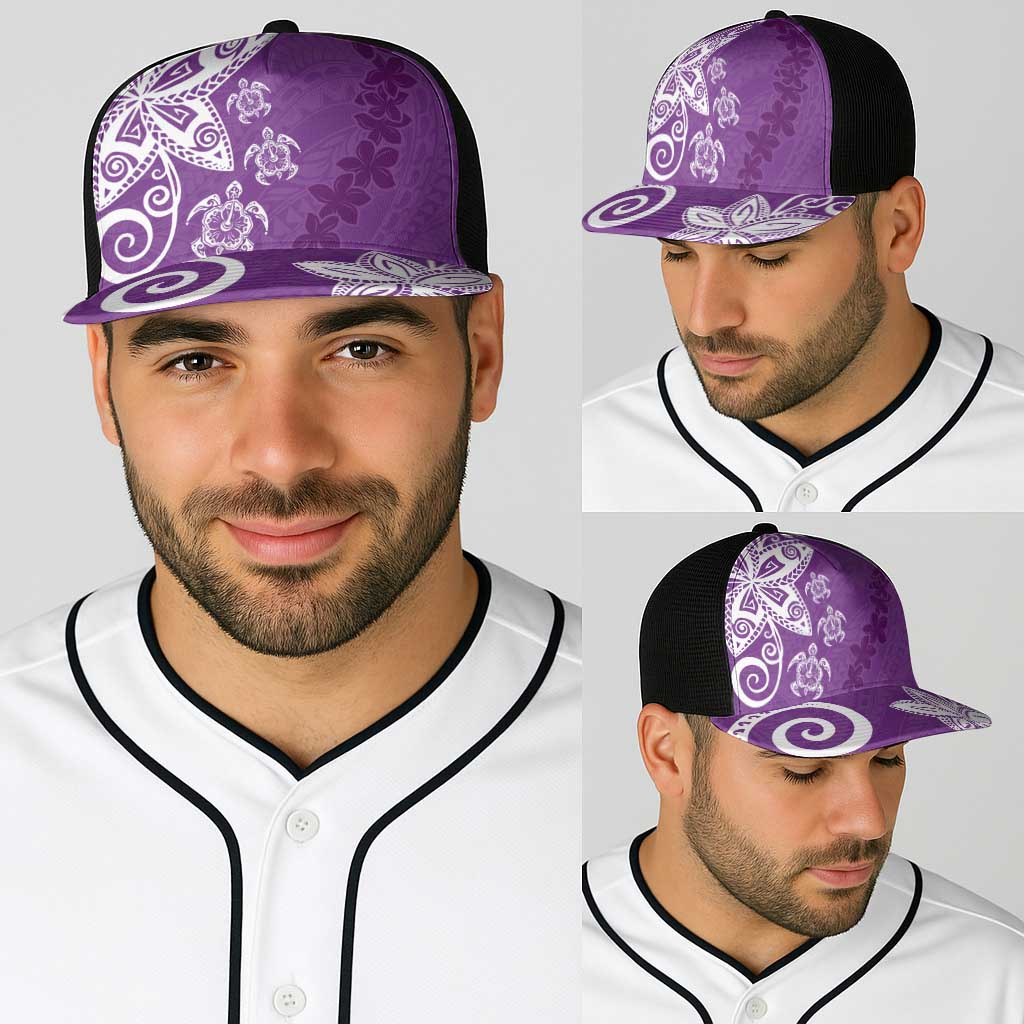 Polynesia Baseball Net Cap Purple Tribal Turtle Floral Pattern LT05 - Polynesian Pride