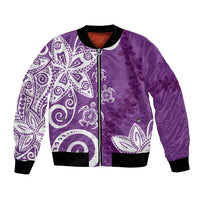 Polynesia Bomber Jacket Purple Tribal Turtle Floral Pattern LT05 Unisex Purple - Polynesian Pride