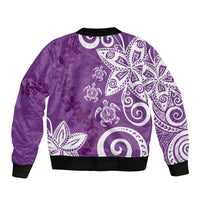 Polynesia Bomber Jacket Purple Tribal Turtle Floral Pattern LT05 - Polynesian Pride