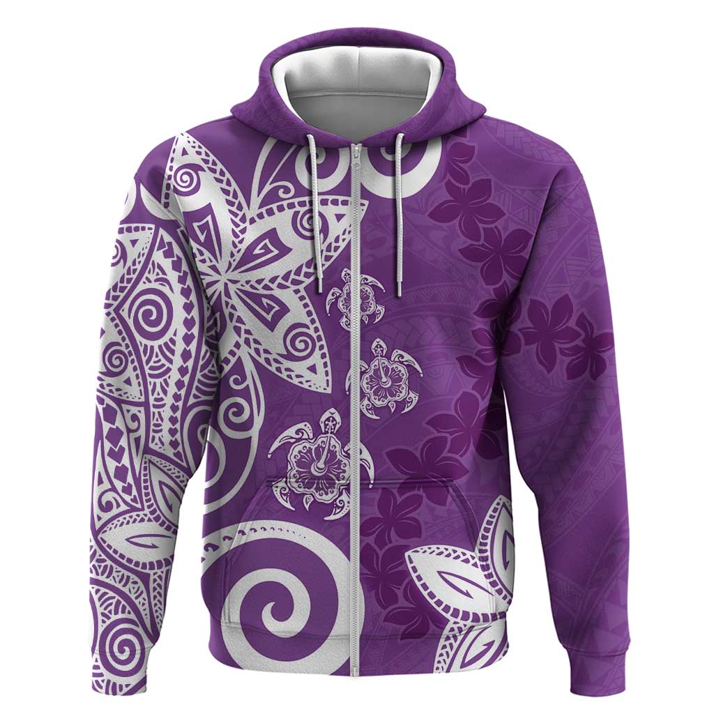 Polynesia Hoodie Purple Tribal Turtle Floral Pattern LT05 Zip Hoodie Purple - Polynesian Pride