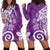 Polynesia Hoodie Dress Purple Tribal Turtle Floral Pattern