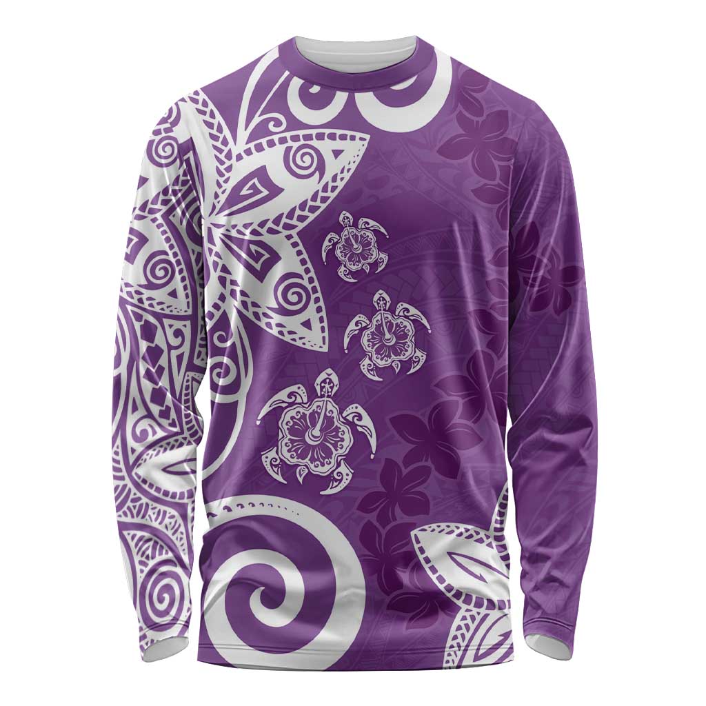 Polynesia Long Sleeve Shirt Purple Tribal Turtle Floral Pattern LT05 Unisex Purple - Polynesian Pride